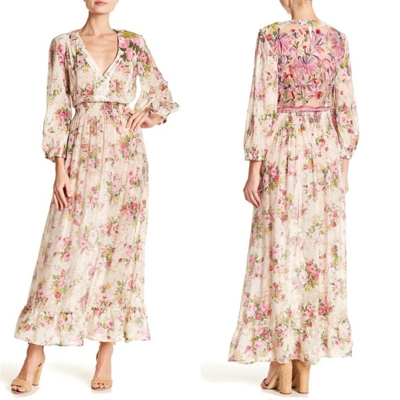 Aratta Silvent Journey Softness Floral Embroidered Maxi Dress V-Neck Size S - Picture 2 of 12